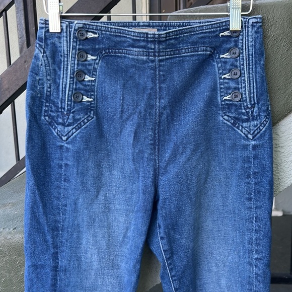 MOTHER The Sailor Tripper Three Little Ships High Rise Cropped Flare Jeans Sz 27 - Picture 6 of 10